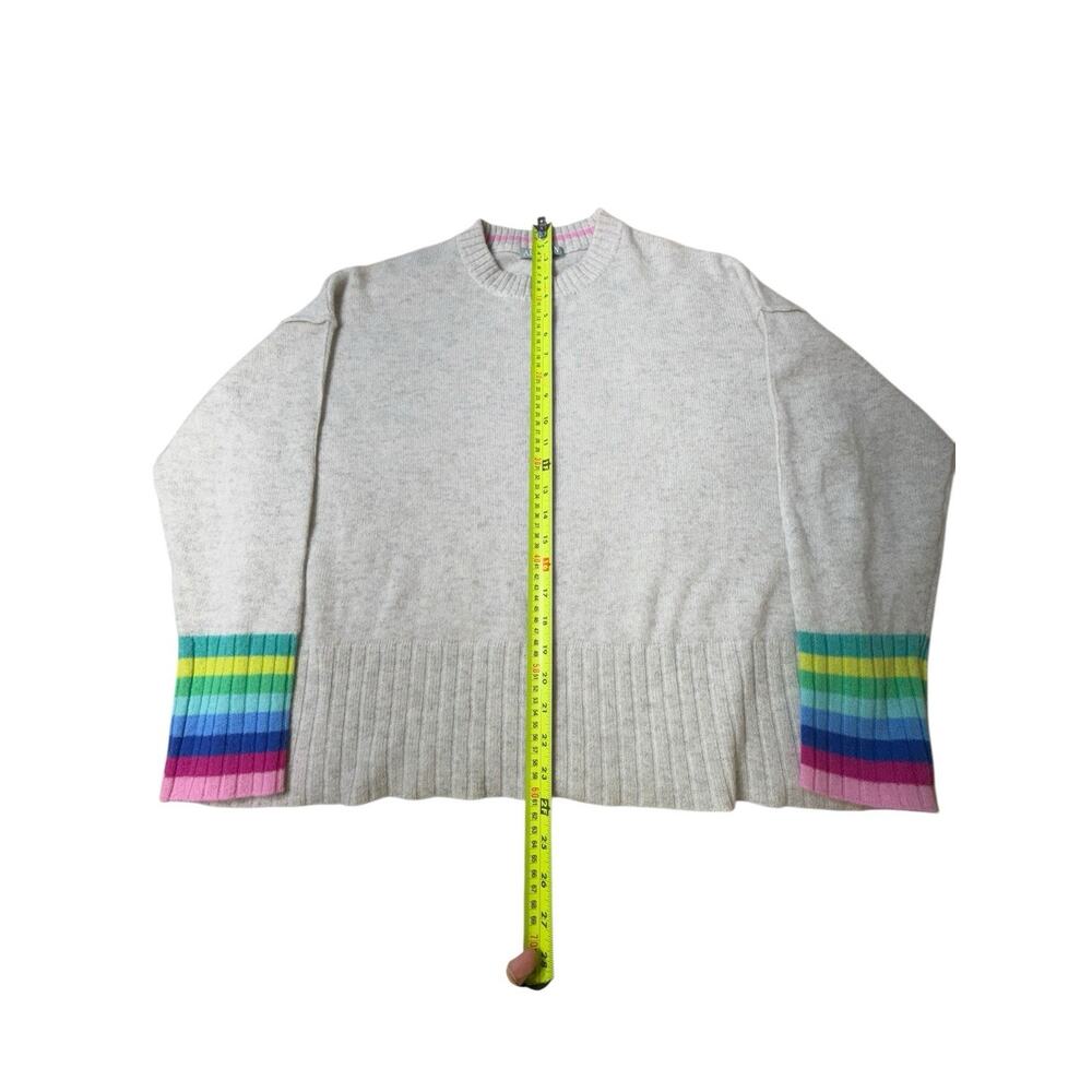 Alashan Multicolor Accent Long Sleeve 100% Cashmere Crew Neck Gray Sweater L - Picture 3 of 5